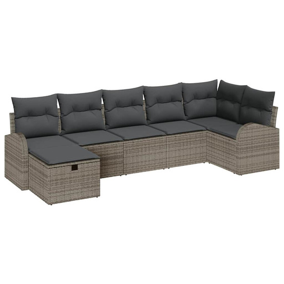 Ensemble de canapé de jardin avec coussin 7 pcs gris polyrotin