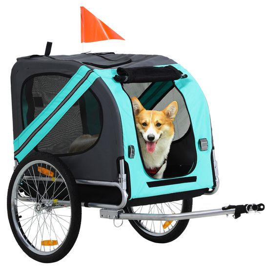 Remorque vélo chien pliable métal oxford protection pluie accès facile gris et vert