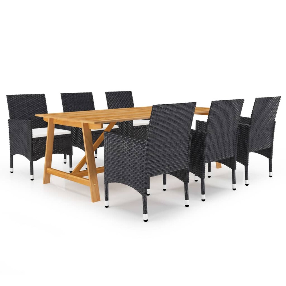 Ensemble de salle à manger de jardin meuble extérieur 7 pièces noir