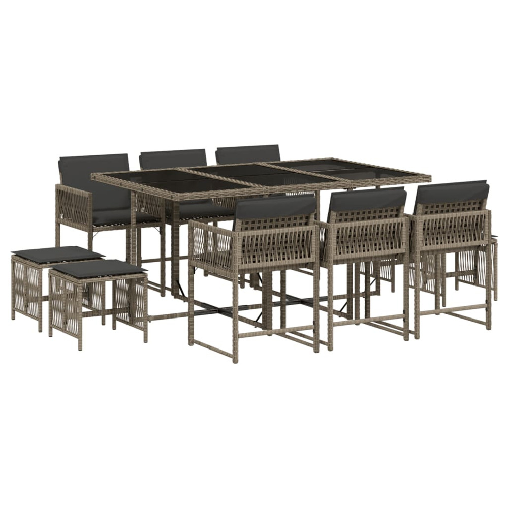Ensemble à manger de jardin 11pcs avec coussins gris poly rotin