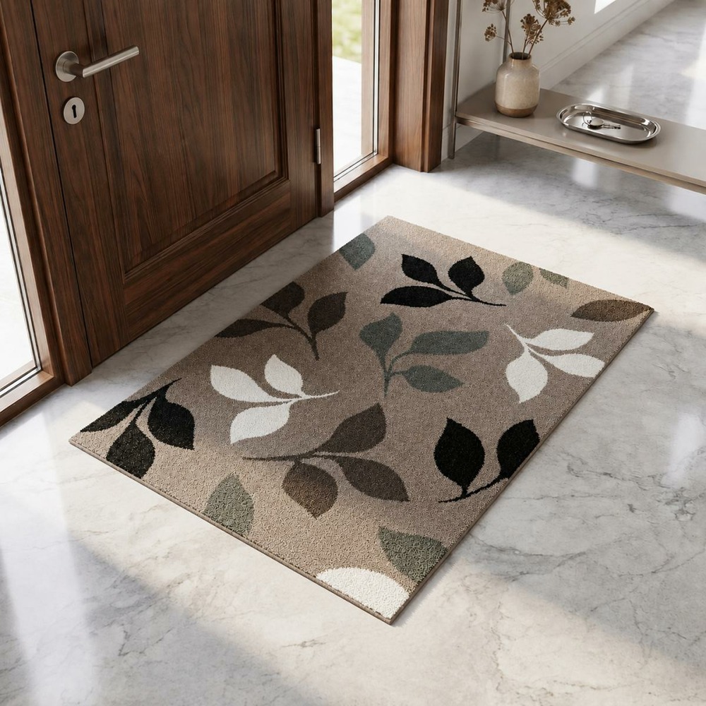 Tapis chambre 60x115 tissé taupe rectangle motif floral 3flower
