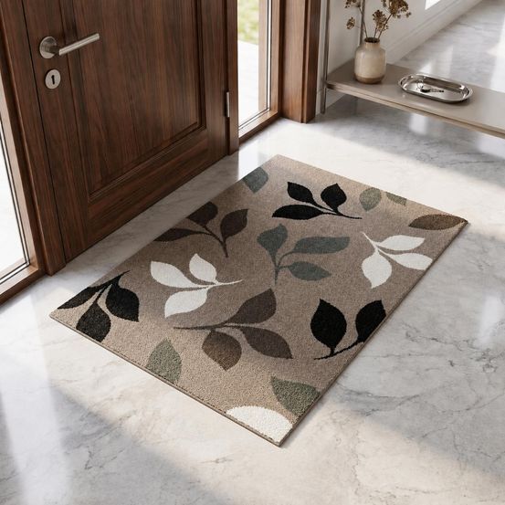 Tapis chambre 60x115 tissé taupe rectangle motif floral 3flower