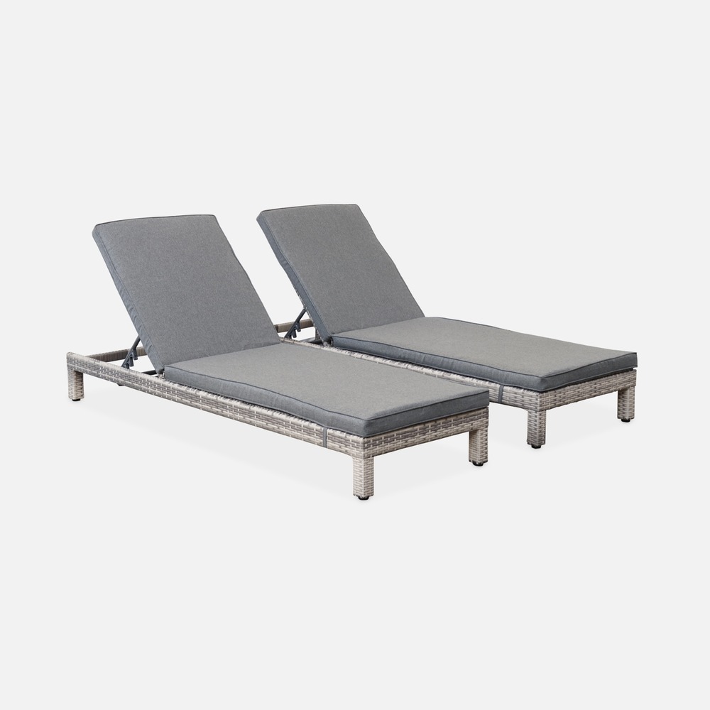 Ensemble de 2 bains de soleil en résine tressée lounge pisa transat
