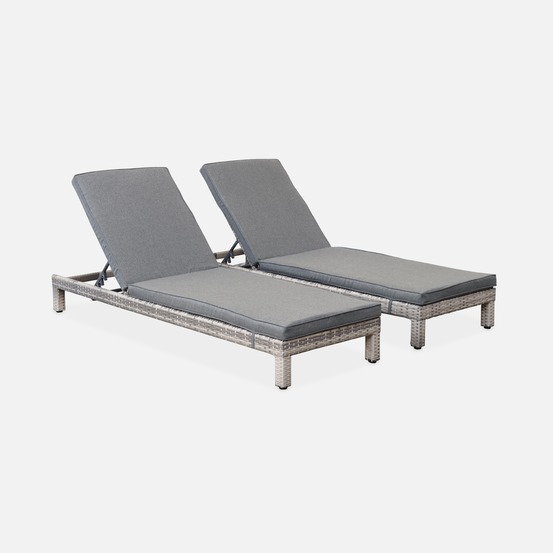 Ensemble de 2 bains de soleil en résine tressée lounge pisa transat