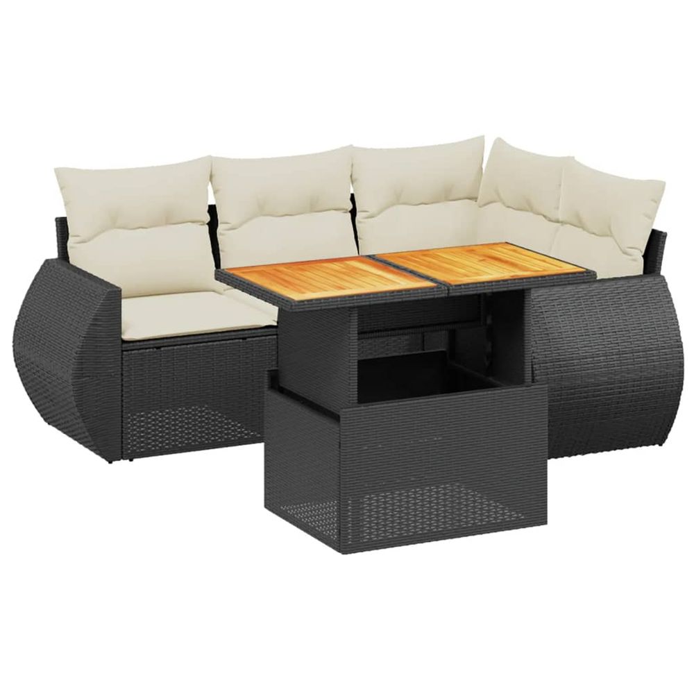 Salon de jardin 5 pcs avec coussins noir résine tressée