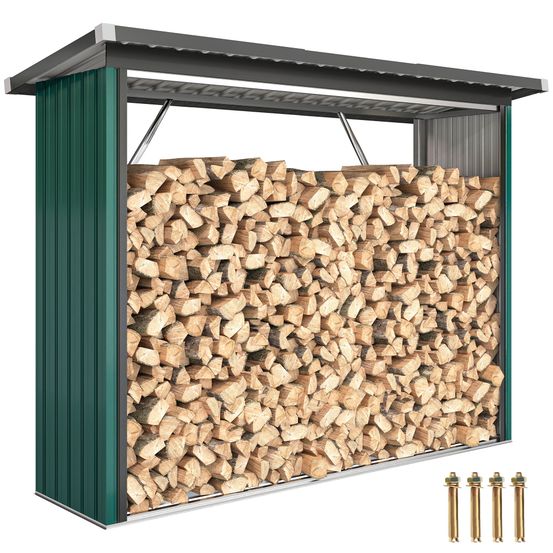 Abri-bûches extérieur acier galvanisé rangement bois chauffage toit 213x66x150cm vert - comfortxl outdoor living
