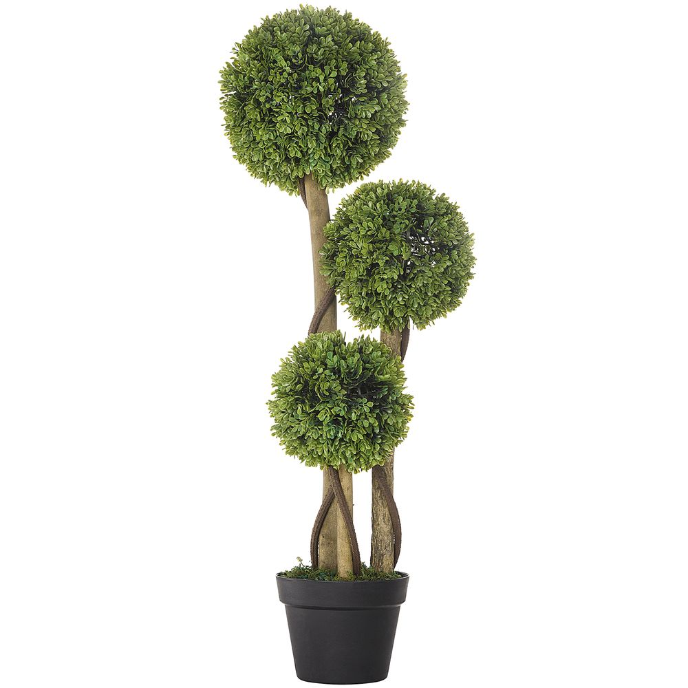 Buis artificiel triple boule plastique entrée terrasse décoration élégante 90cm vert
