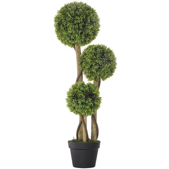 Buis artificiel triple boule plastique entrée terrasse décoration élégante 90cm vert