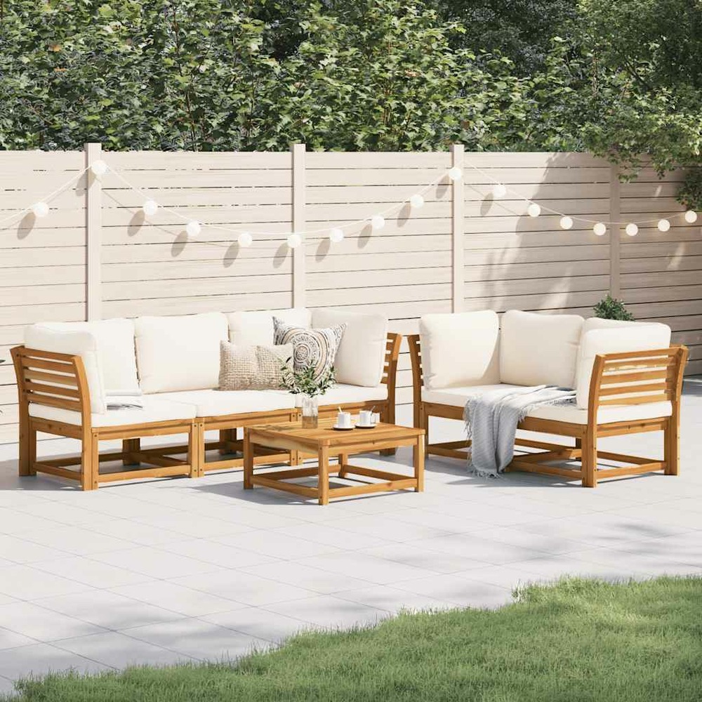 Salon de jardin 6 pcs avec coussins bois d'acacia solide