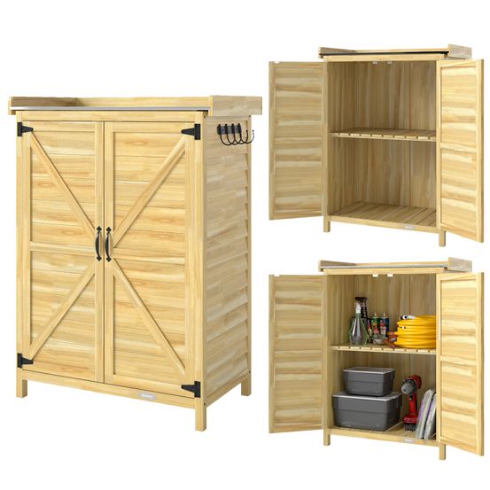 Armoire de jardin bois sapin plan travail acier rangement extérieur 71x39x95cm naturel - comfortxl outdoor living