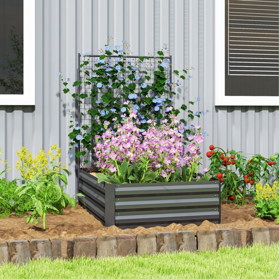 Jardinière avec treillis en acier galvanisé pour plantes grimpantes fond ouvert 80x115x125 cm gris foncé
