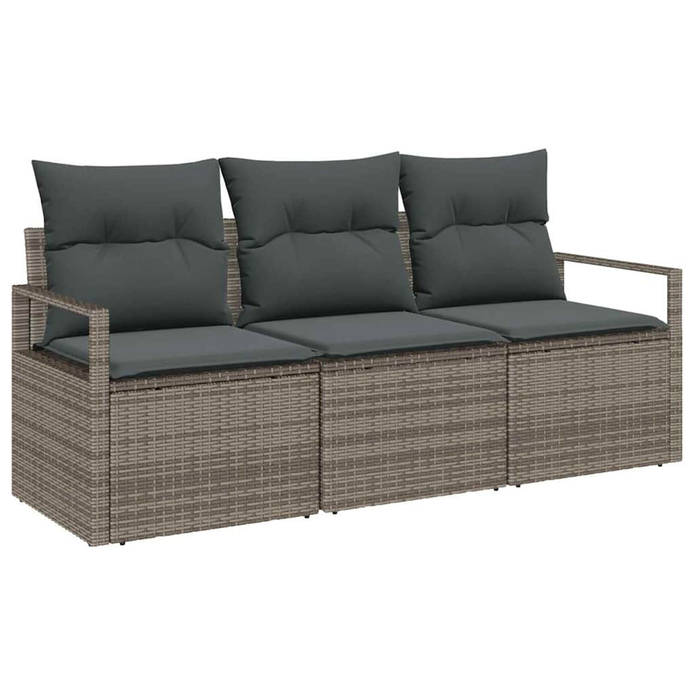 Ensemble de canapé de jardin avec coussin 3 pcs gris polyrotin