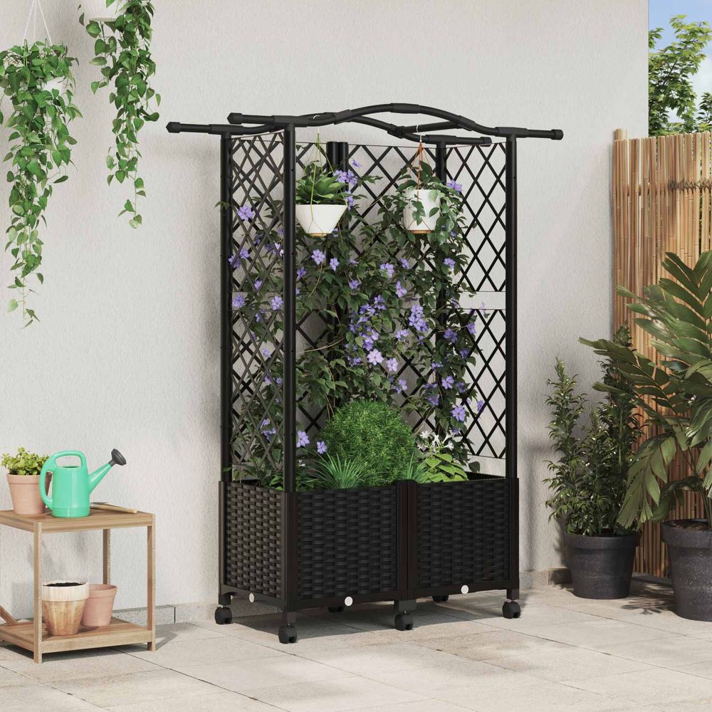 Bac à fleurs surélevé polypropylène treillis et toit de suspension 122x40x144cm noir
