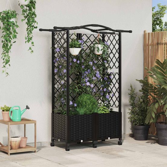 Bac à fleurs surélevé polypropylène treillis et toit de suspension 122x40x144cm noir