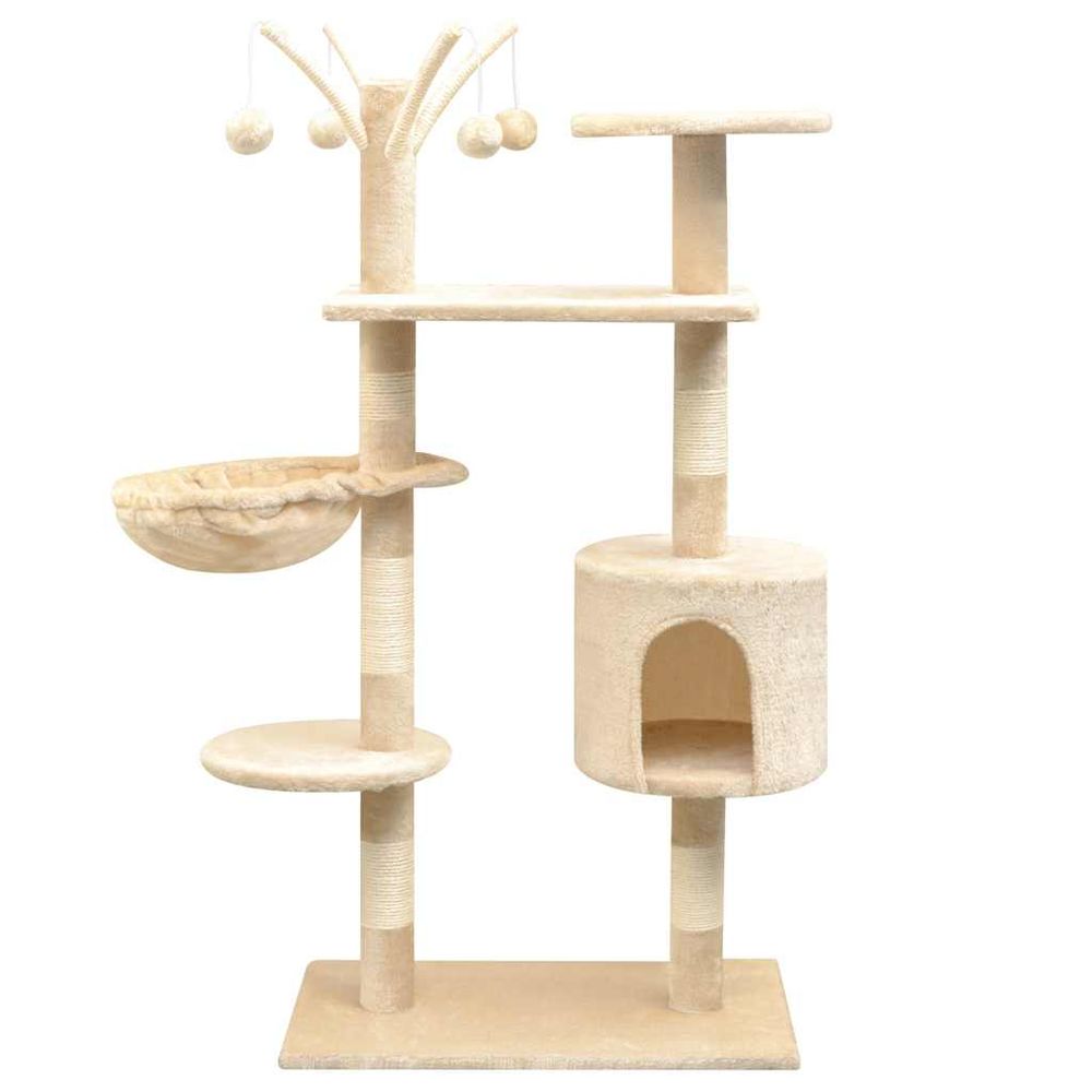 Arbre à chat 125 cm avec hamac griffoir sisal et jouets suspendus beige