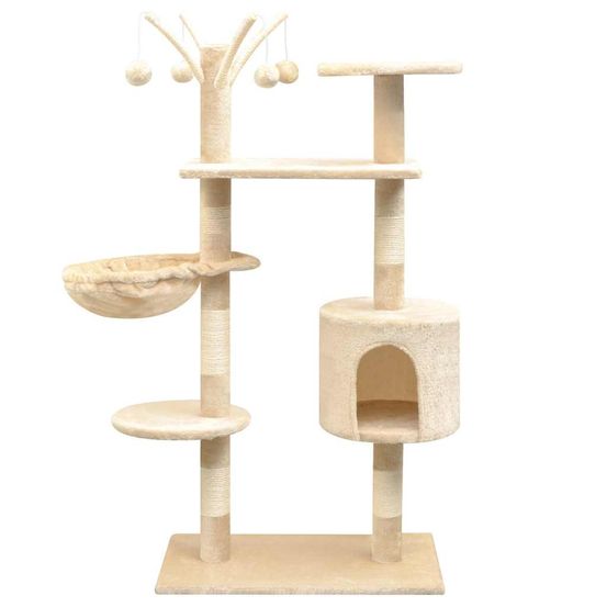 Arbre à chat 125 cm avec hamac griffoir sisal et jouets suspendus beige