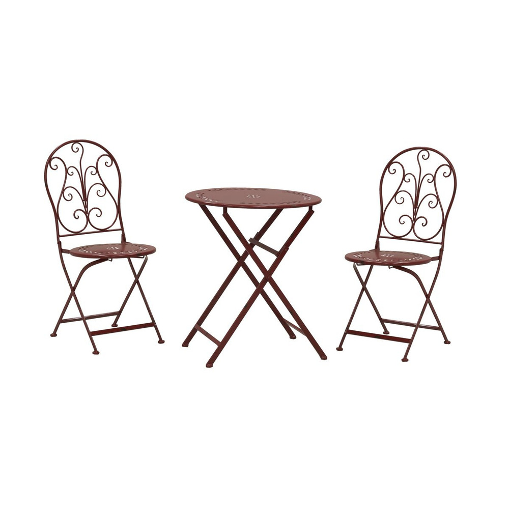 Table et chaises de jardin en métal laqué rouge antique