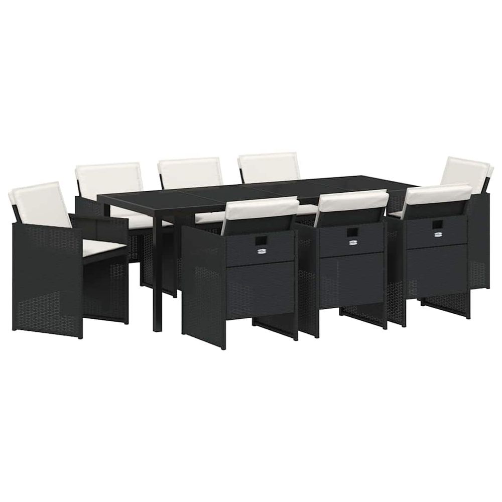 Ensemble de salle à manger pour jardin 9 pc noir polyrotin