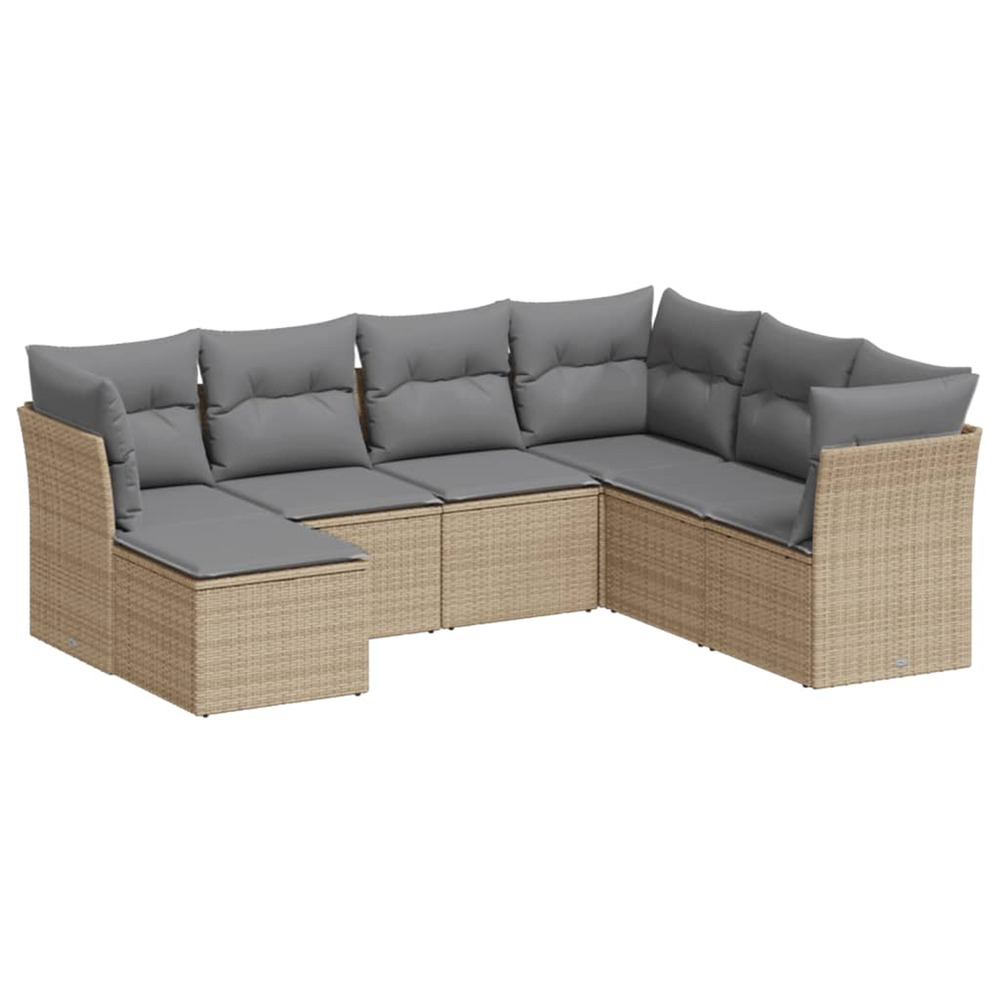 Salon de jardin avec coussins 7 pcs beige résine tressée