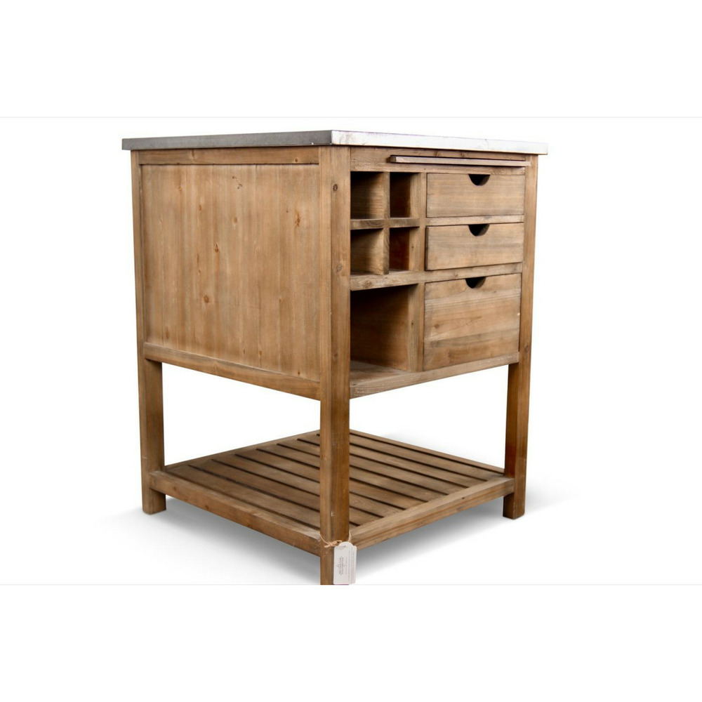 Meuble bas rangement 6 tiroirs plateau zinc bois marron - décoration d'autrefois