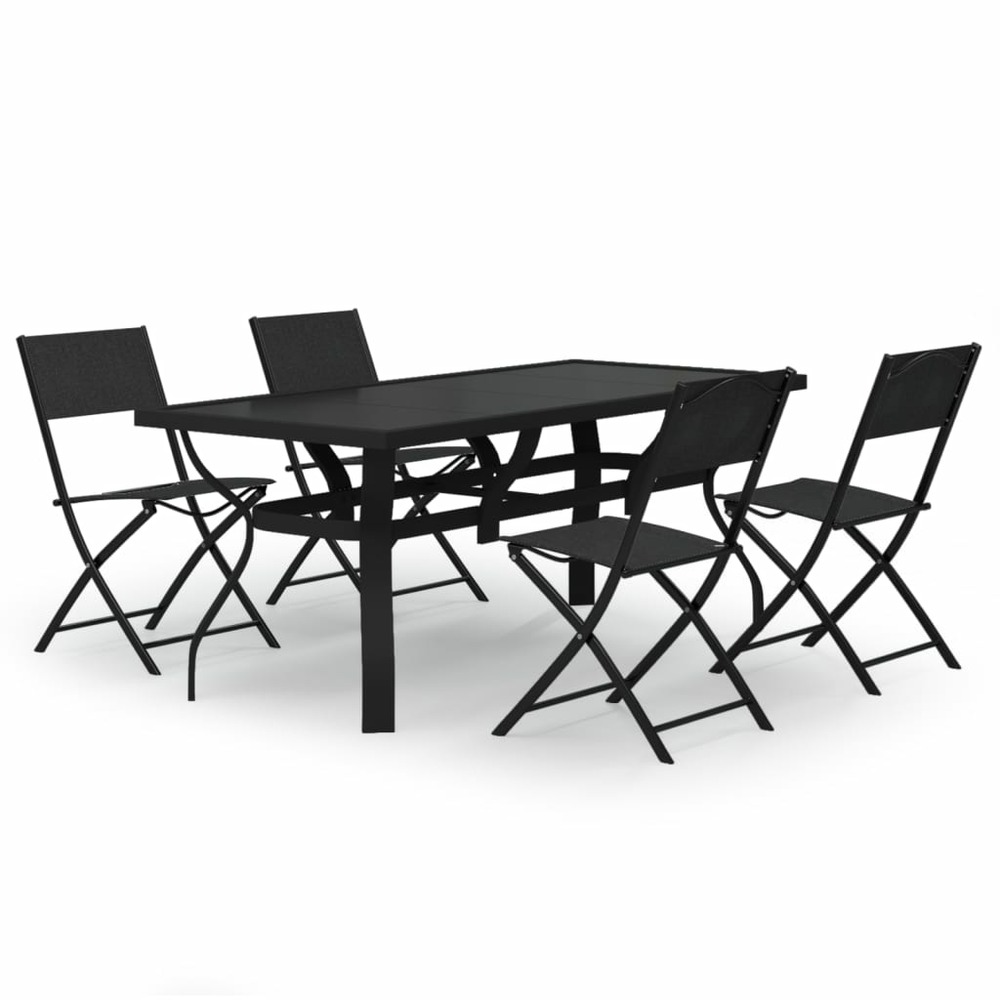 Ensemble de salle à manger de jardin meuble extérieur 5 pièces gris et noir