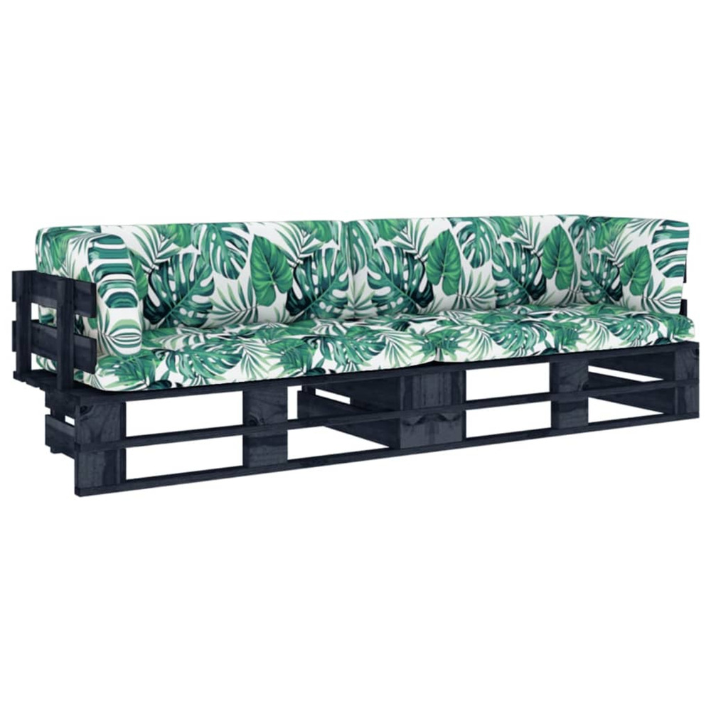 Canapé palette 2 places avec coussins pin imprégné de noir