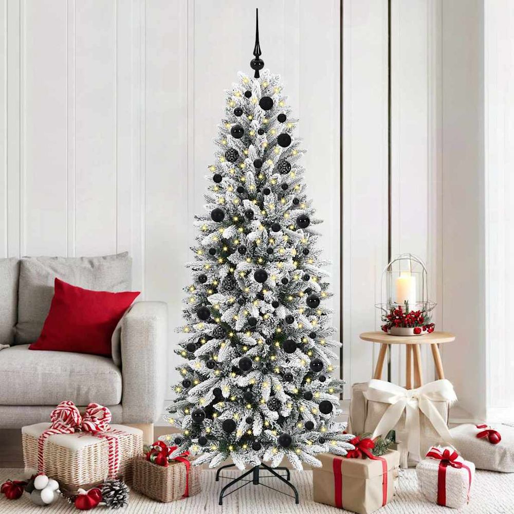 Sapin de noël décoré blanc 180 cm, effet neige avec 300 led pour intérieur et extérieur