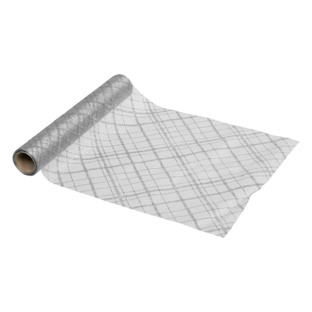 Chemin de table organza argent carreaux 28 x 500 cm