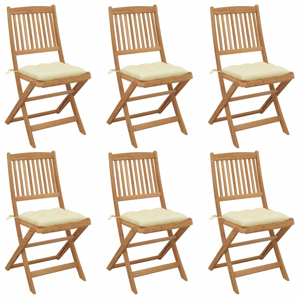 Chaises pliables de jardin lot de 6 avec coussins bois d'acacia
