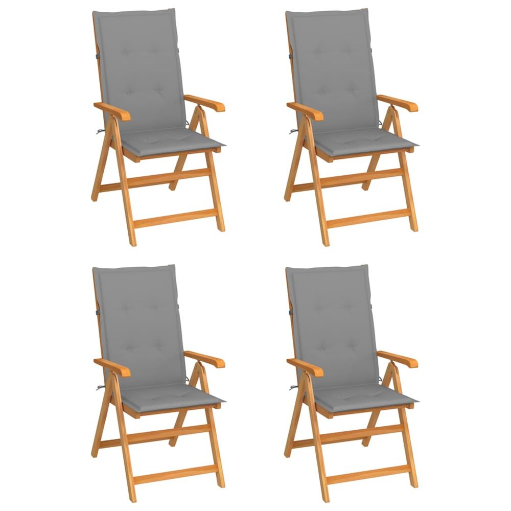 Ensemble de 4 chaises pliantes avec coussins gris en teck massif