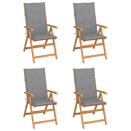 Ensemble de 4 chaises pliantes avec coussins gris en teck massif