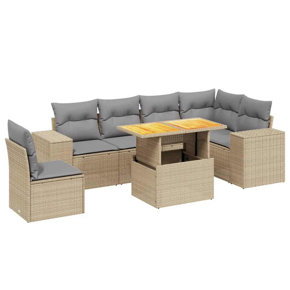 Salon de jardin avec coussins 7 pcs beige résine tressée