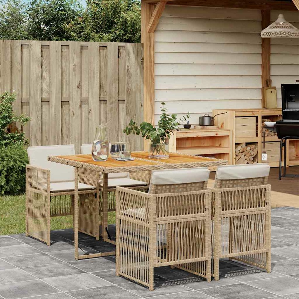 Ensemble à manger de jardin avec coussins 5pcs beige poly rotin