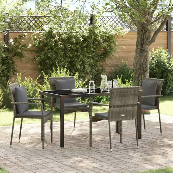 Ensemble de salle à manger pour jardin 5 pcs gris polyrotin