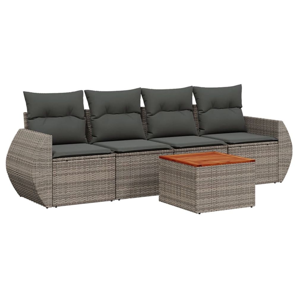Salon de jardin 5 pcs avec coussins gris résine tressée