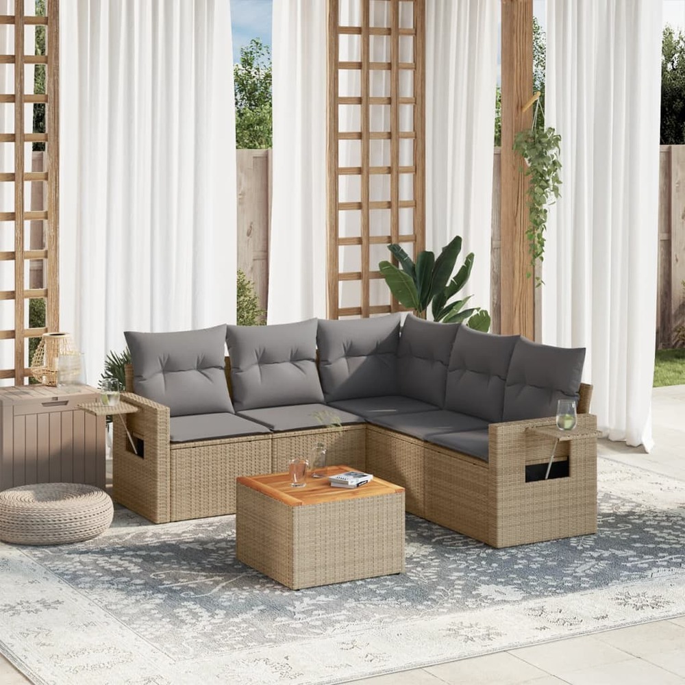 Salon de jardin avec coussins 6 pcs beige résine tressée