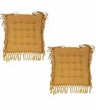 Lot de 2 galettes de chaise en coton jaune ocre avec franges macramé 40 x 40 cm