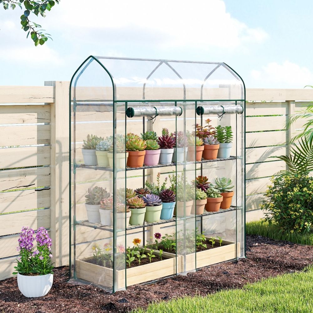 Serre de balcon verticale acier avec 3 niveaux et 2 portes pour culture en pot 143x46x165 cm - comfortxl outdoor living