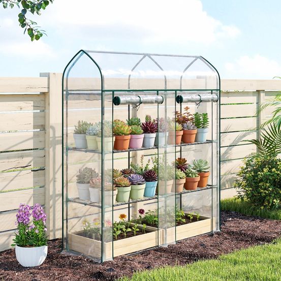 Serre de balcon verticale acier avec 3 niveaux et 2 portes pour culture en pot 143x46x165 cm - comfortxl outdoor living
