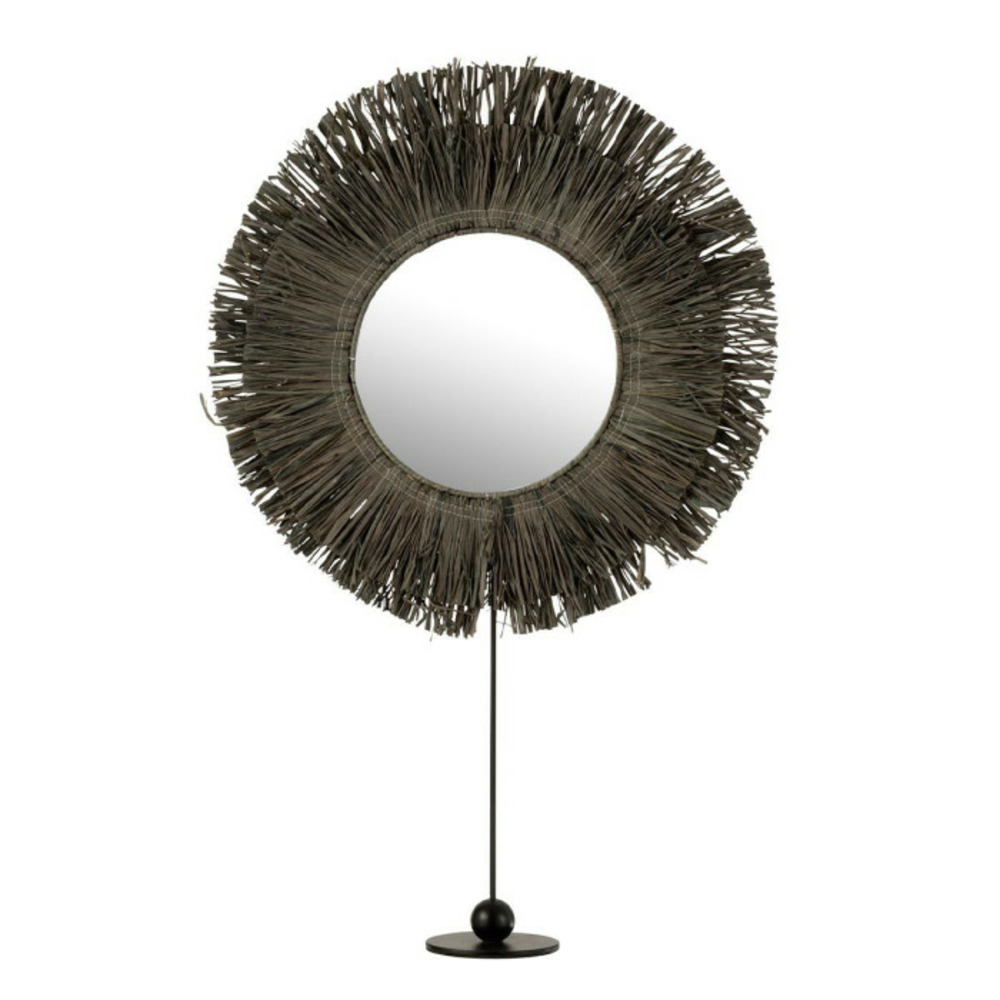 Miroir sur pied à poser raphia 51cm gris