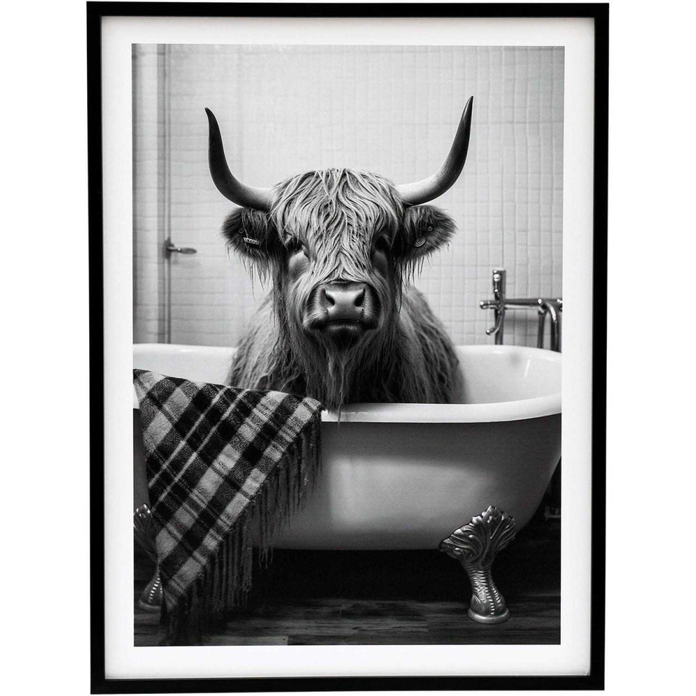 Tableau décoratif noir et blanc cow bath 45 x 60 cm
