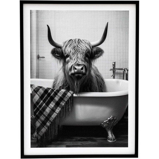 Tableau décoratif noir et blanc cow bath 45 x 60 cm