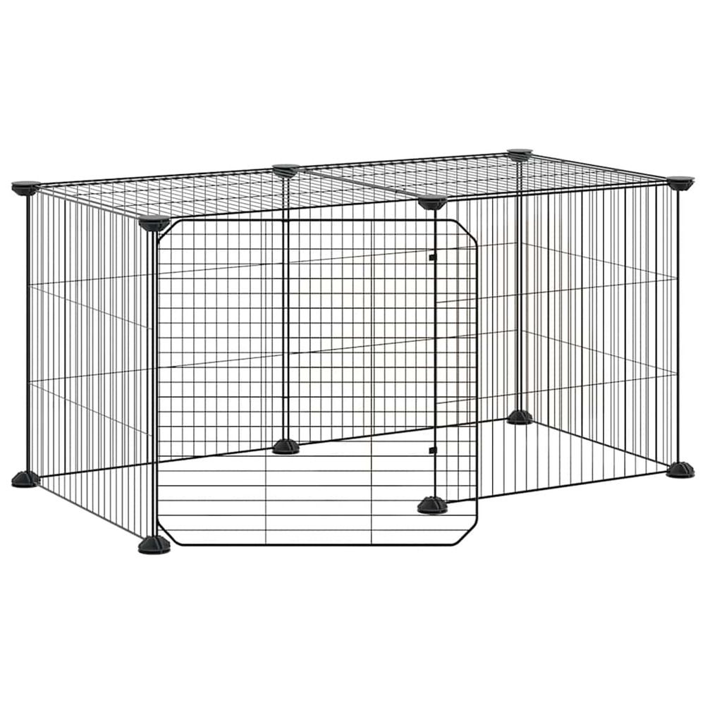 Cage animaux de compagnie à 8 panneaux et porte noir 70x35x35 cm