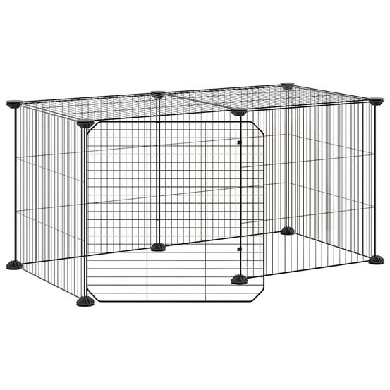 Cage animaux de compagnie à 8 panneaux et porte noir 70x35x35 cm