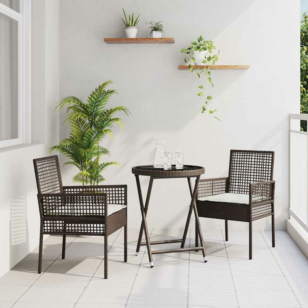 Ensemble bistro de jardin 3 pcs marron polyrotin