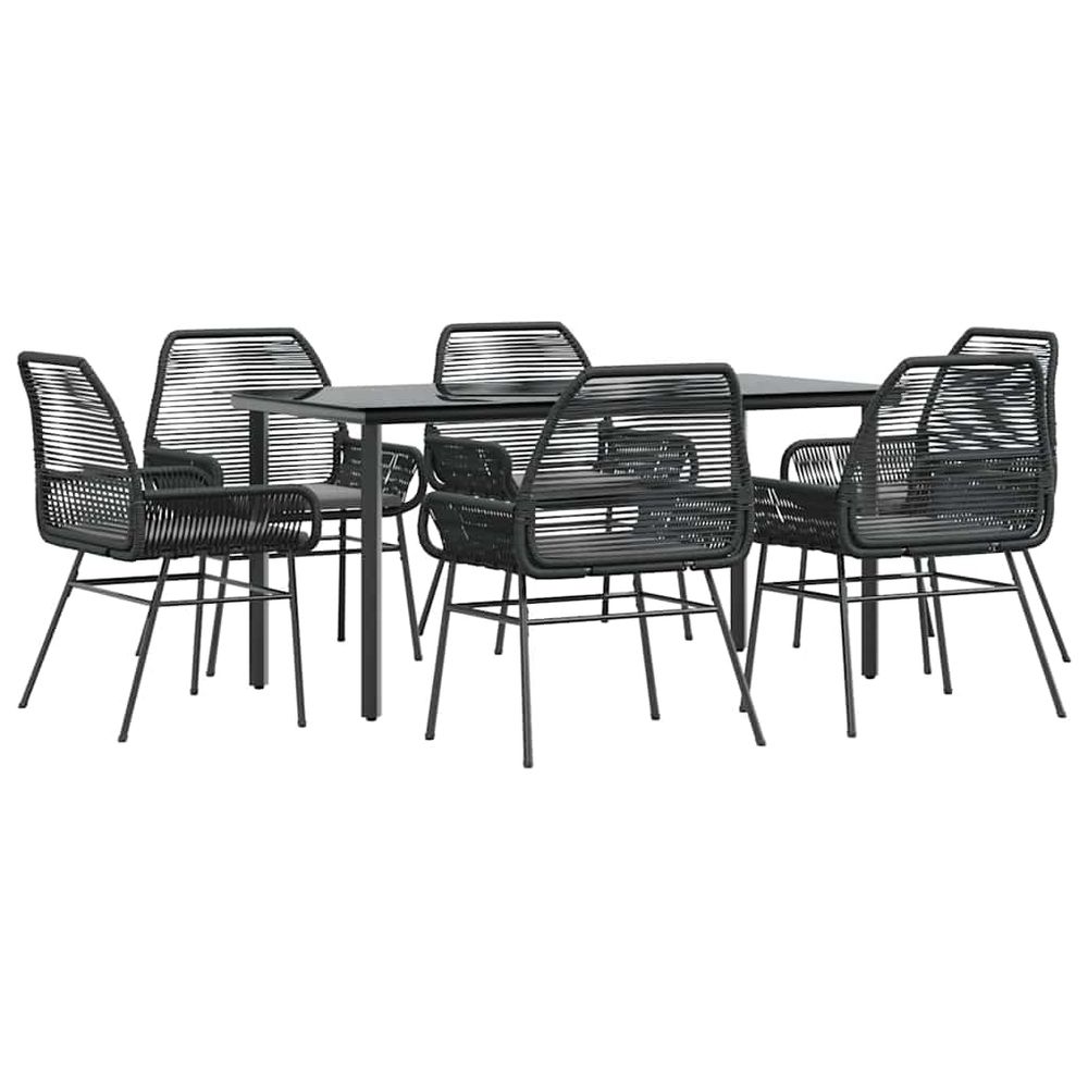 Ensemble à manger de jardin coussins 7pcs noir poly rotin verre