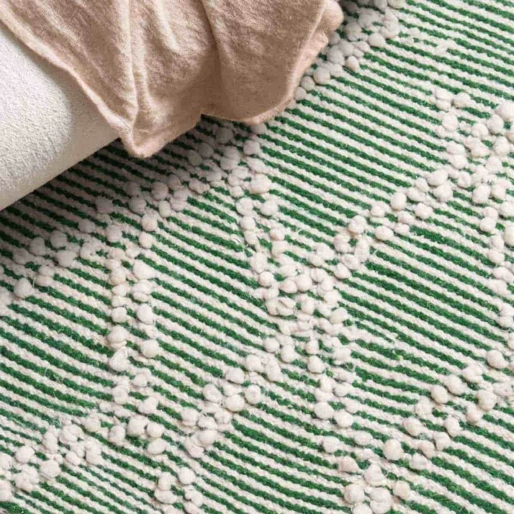 Tapis berbère blanc, vert à franges 60x90cm