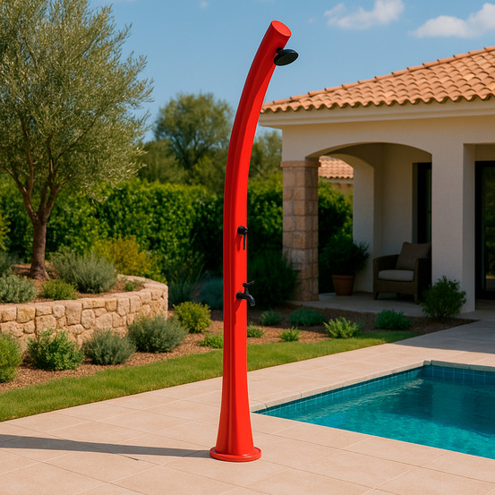 Douche rouge en polyethylene hd chauffage solaire 226 cm 25 litres