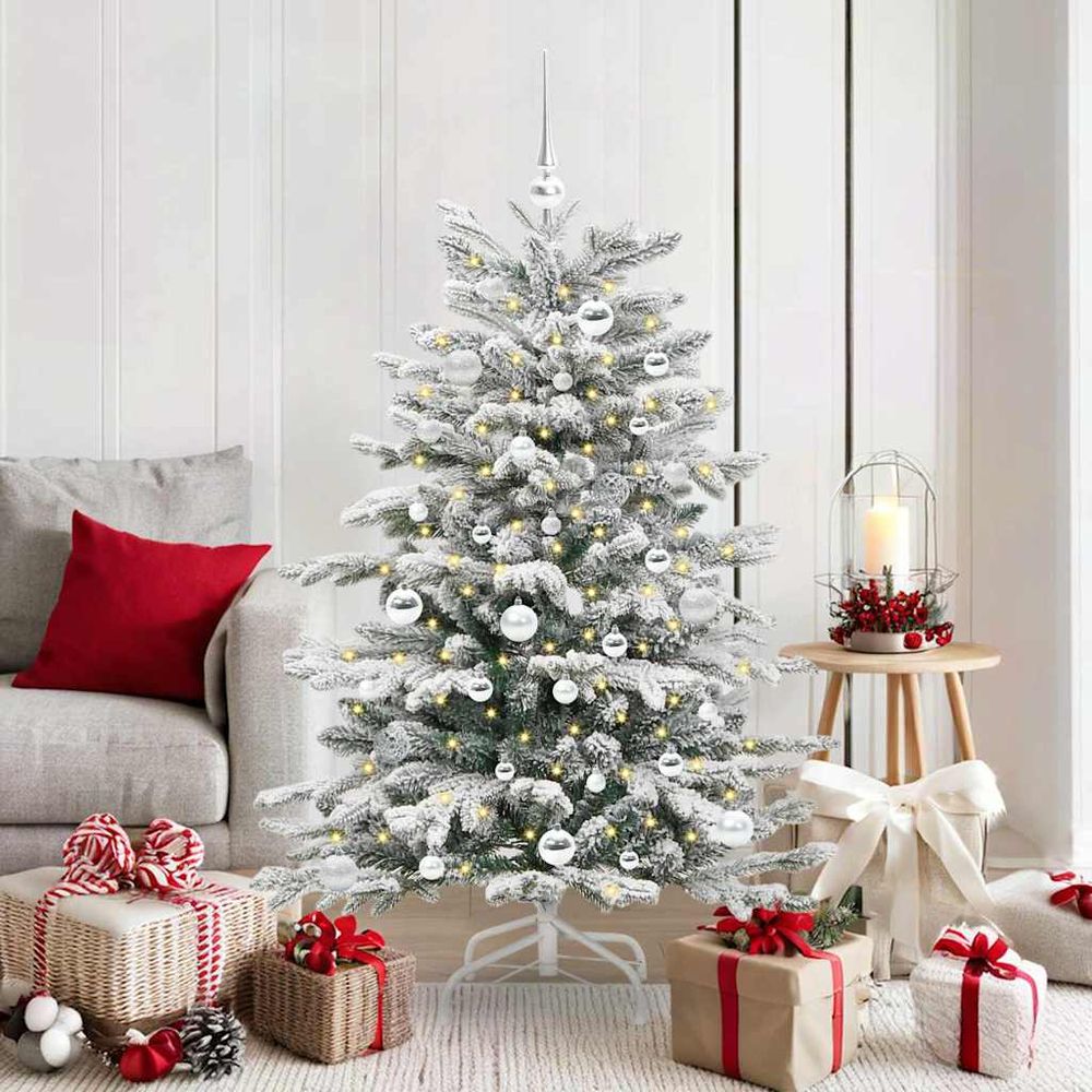 Décoration de noël : sapin artificiel blanc 150 cm complet avec éclairage led