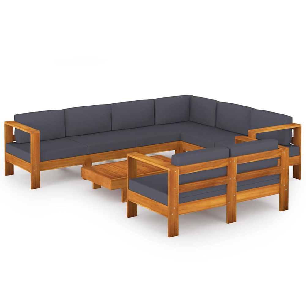 Salon de jardin 8 pcs avec coussins gris foncé bois d'acacia